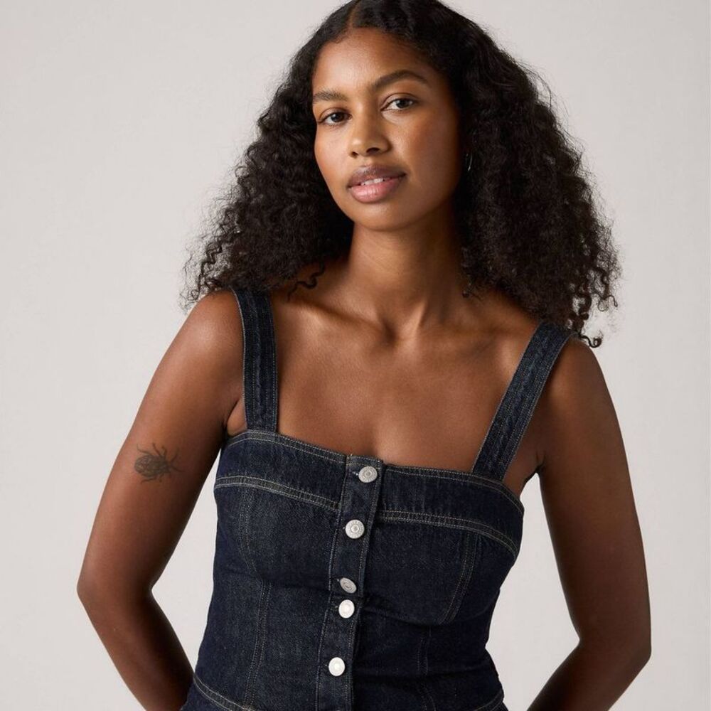 Women’s Levi's Dark Indigo Denim Button-Front Corset Tank - Picture 3 of 4